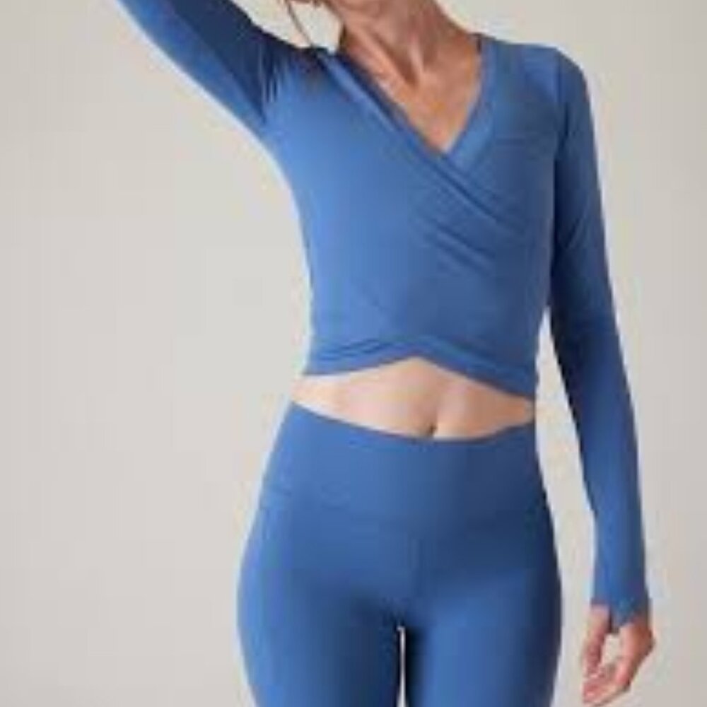 Athleta Blue Long Sleeve Wrap Crop Top